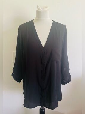 Jacqueline De Yong Women Button Down Blouse EUR 42 US L Black Business Casual
